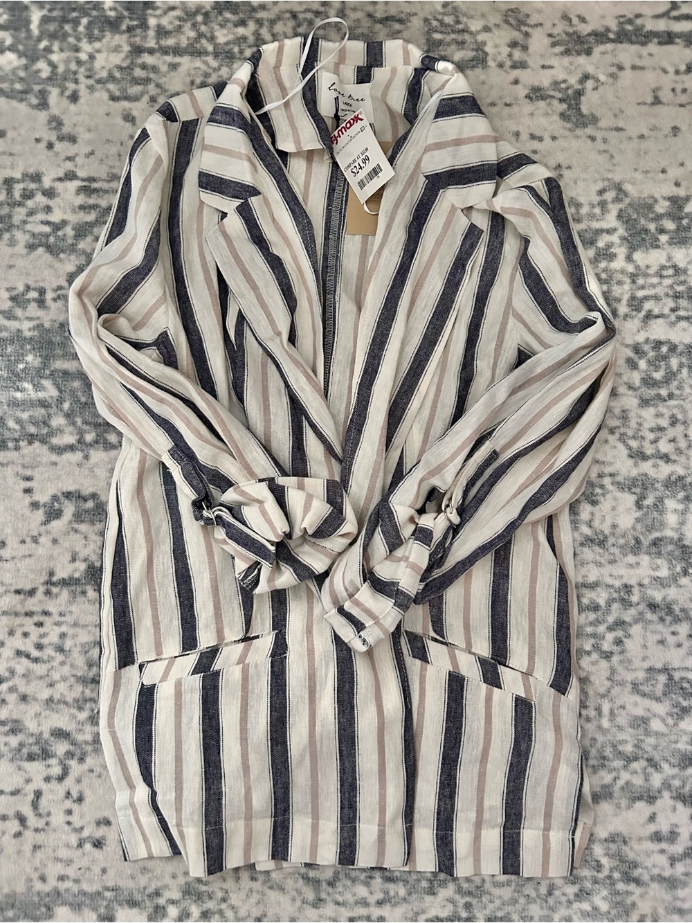 Striped Linen Open Front Jacket Blazer L nwt